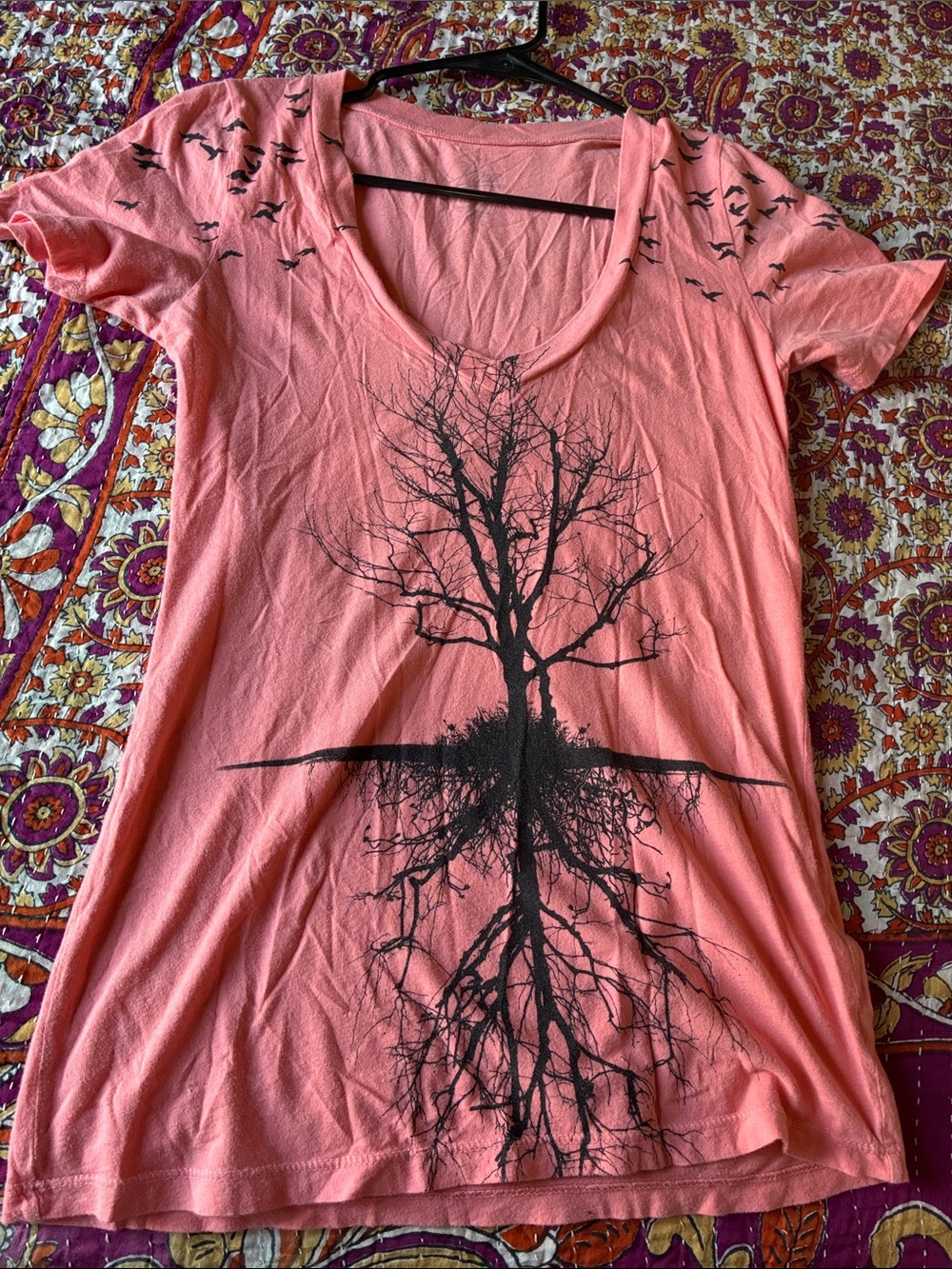 Lira Coral Scoop-Neck Tee with Black Tree Graphic
